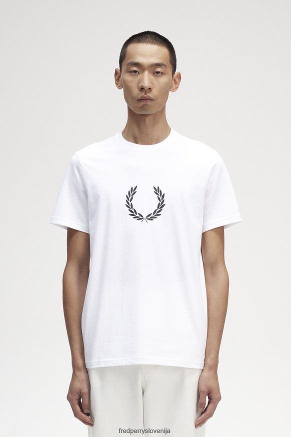 Fred Perry White Bayak Leak Leaf Natisni majica s kratkimi rokavi spredaj