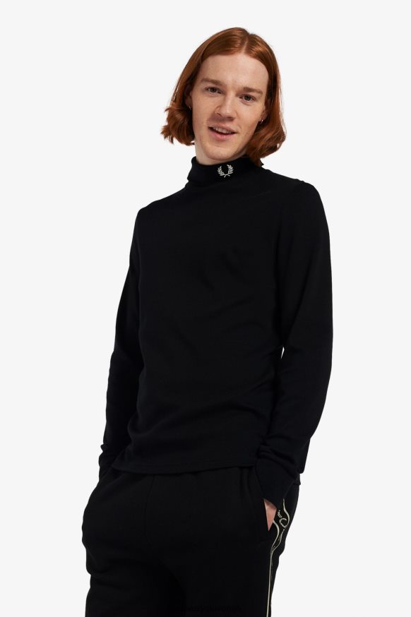 Fred Perry črna polo majica z zvitim ovratnikom