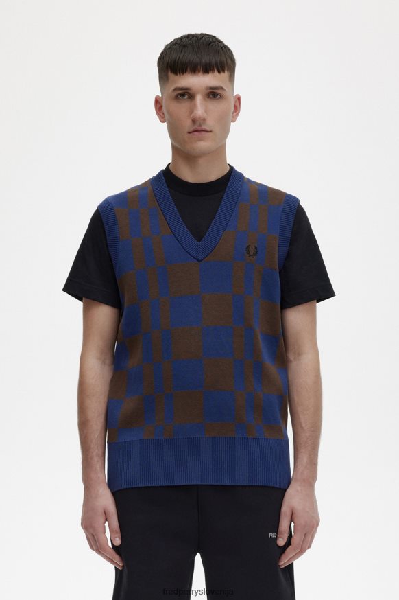 oblačila Fred Perry šahovnica pleten tank francoska mornarica moški JR84XT452