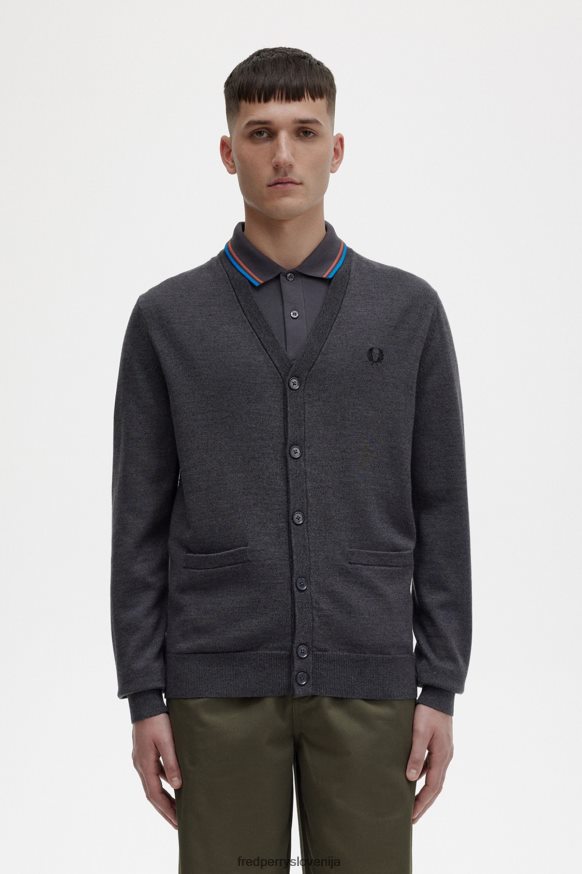 Fred Perry moški kardigan temno sivi lapor - frontalni pogled