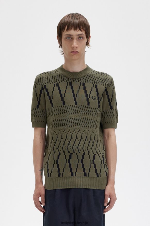 Fred Perry enotno zelena pletena majica argyle - sprednji pogled