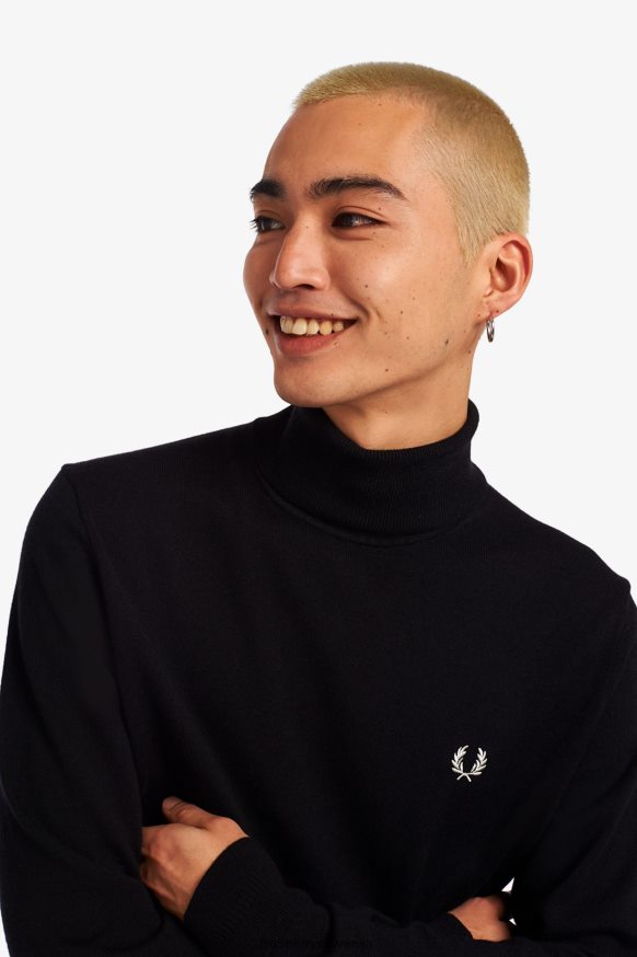 Fred Perry črni pulover z ovratnikom - frontalni pogled