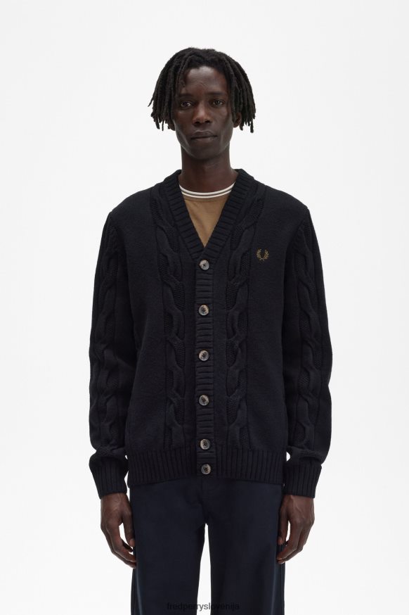 Fred Perry teksturiran pleten pulover Fred Perry Zeleni kabel Pleteni pulover sprednji zaslon