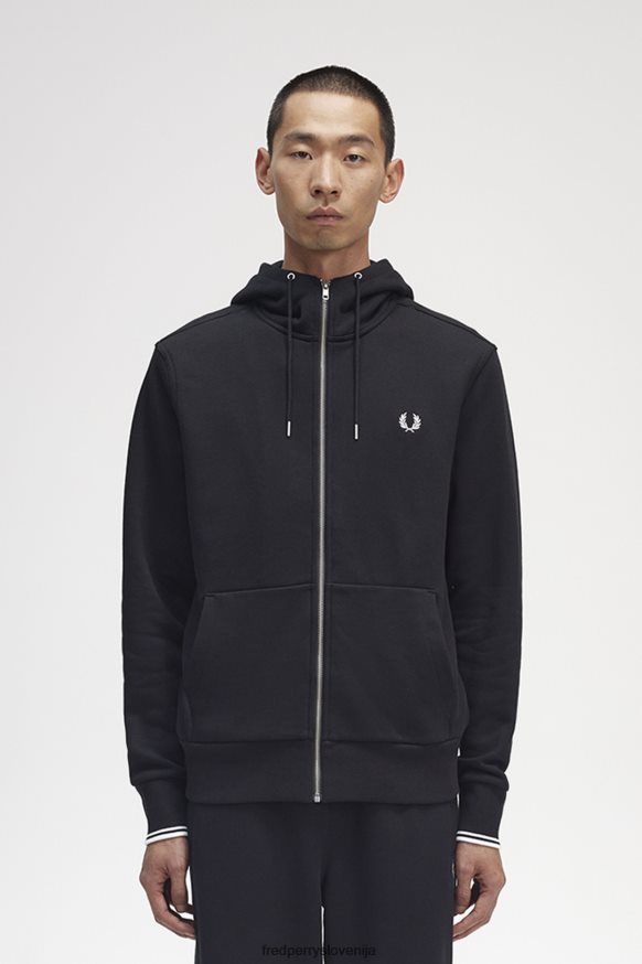 Fred Perry črni pulover s kapuco in zadrgo
