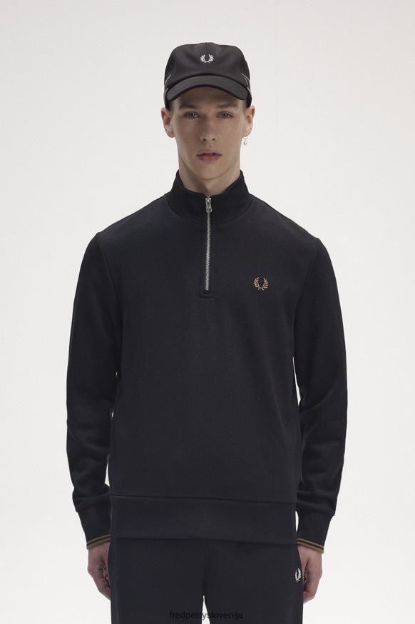 Fred Perry pulover s polovično zadrgo - črna barva