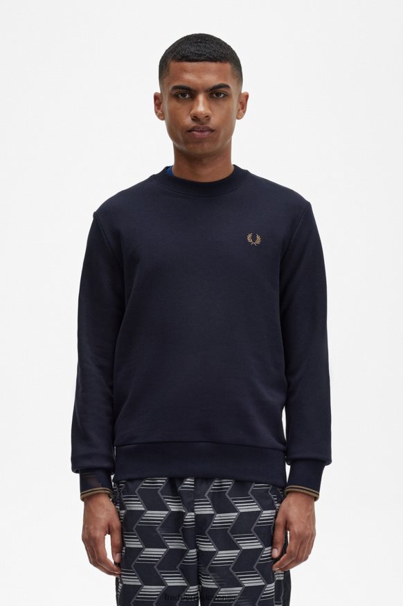 Fred Perry Jr84xt405 Pleten pulover Glavna slika puloverja Fred Perry Navy Modri okrogli vratu