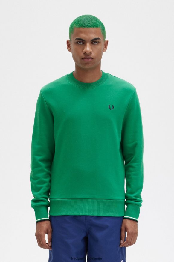 Fred Perry zeleni pulover z okroglim izrezom Fred Perry zeleni pulover z okroglim izrezom - frontalni pogled
