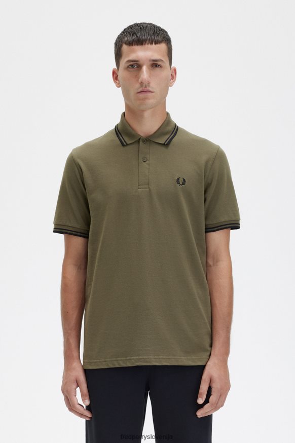 Fred Perry majica M12 enotna zelena/črna - sprednji pogled