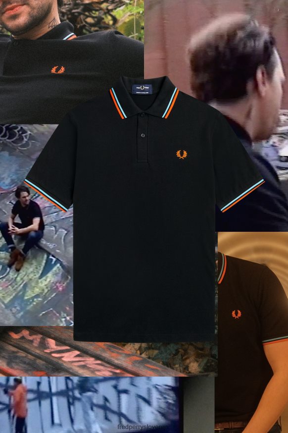 Fred Perry M12 polo majica - črna osnovna barva z modrimi in oranžnimi detajli