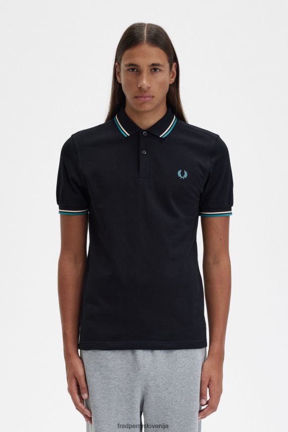 Fred Perry M3600 črna/svilnata breskev/globoka meta majica