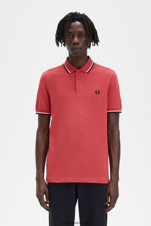 Fred Perry M3600 majica v sprani rdeči, snežno beli in črni barvi