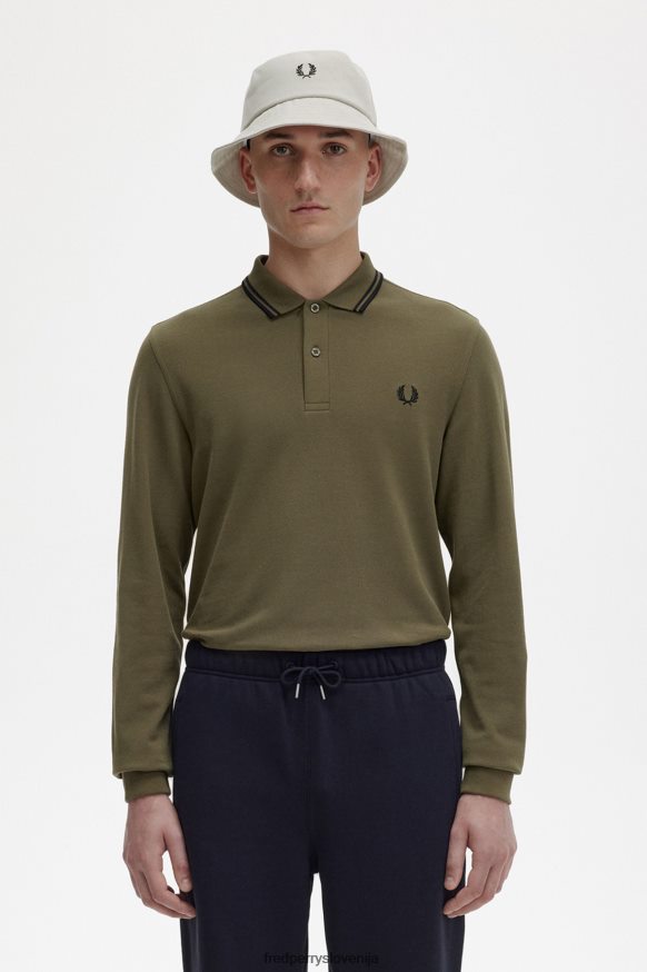Fred Perry M3636 enotna zelena/črna polo majica - frontalni pogled