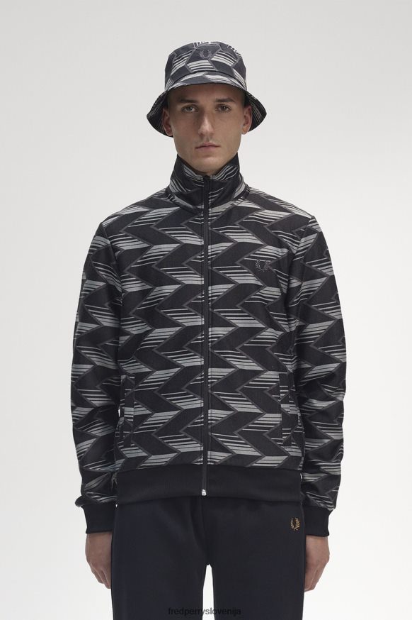 Fred Perry JR84XT21 Fred Perry črna moška trenirka s črtasto jakno - frontalni pogled