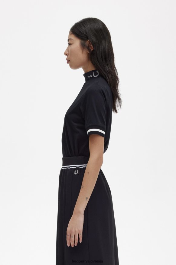 Fred Perry majica z visokim ovratnikom - črna ženska verzija