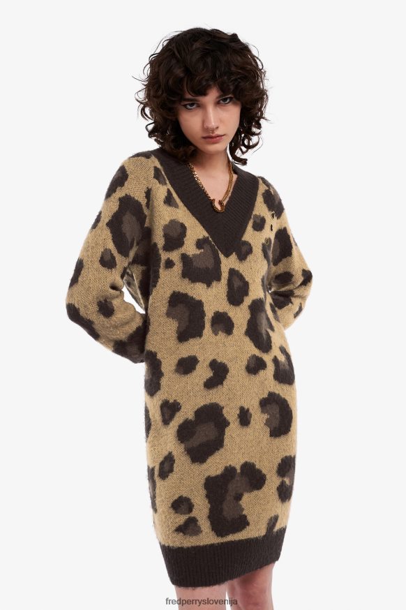 oblačila Fred Perry leopard pletena obleka Črna ženske JR84XT616