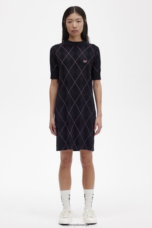 oblačila Fred Perry pletena obleka argyle Črna ženske JR84XT617