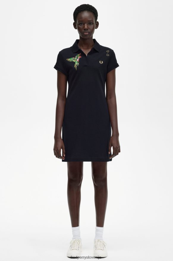 Fred Perry črna vezena obleka spredaj zaslon