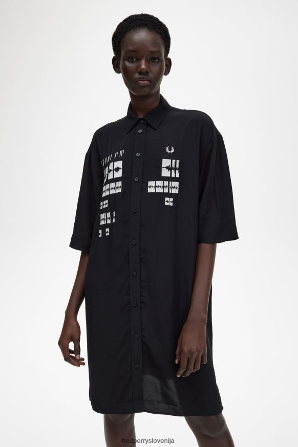 Fred Perry vezena srajčna obleka črna - detajl materiala
