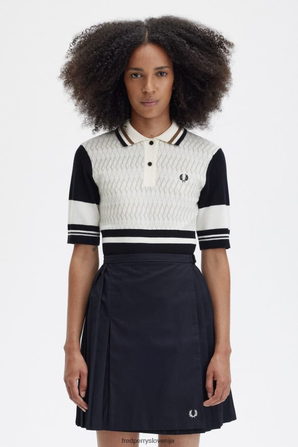 oblačila Fred Perry žakard pletena srajca ekru ženske JR84XT669