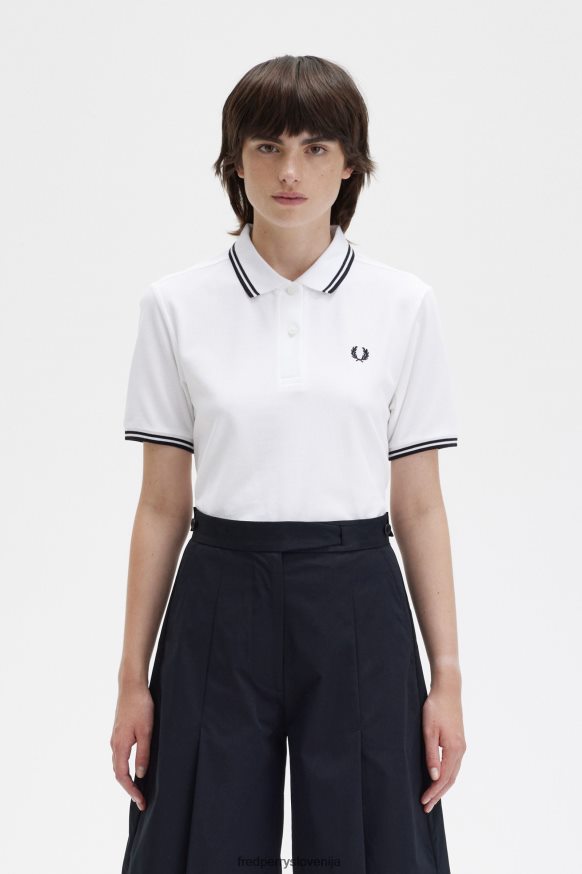 Fred Perry G3600 bela in črna dvojno poudarjena ženska majica spredaj