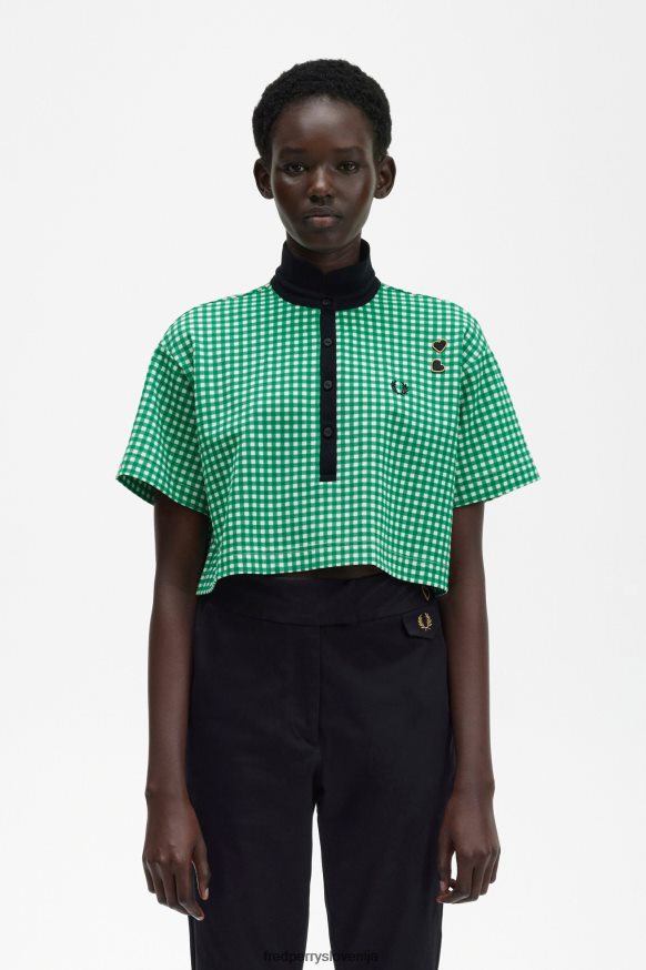 oblačila Fred Perry odrezana gingham pike srajca zelena ženske JR84XT641