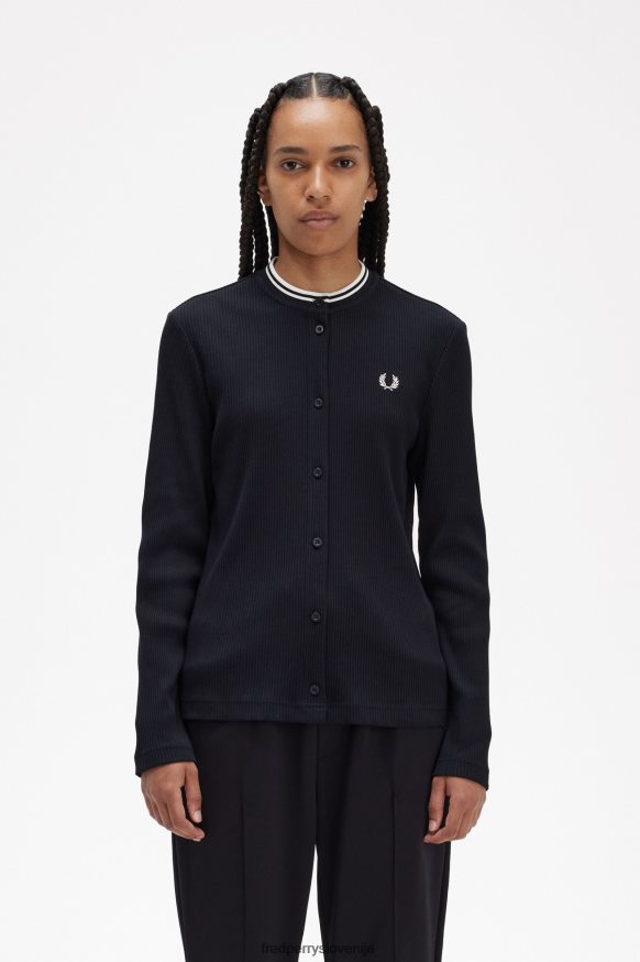 oblačila Fred Perry rebrast vrh z gumbi Črna ženske JR84XT656